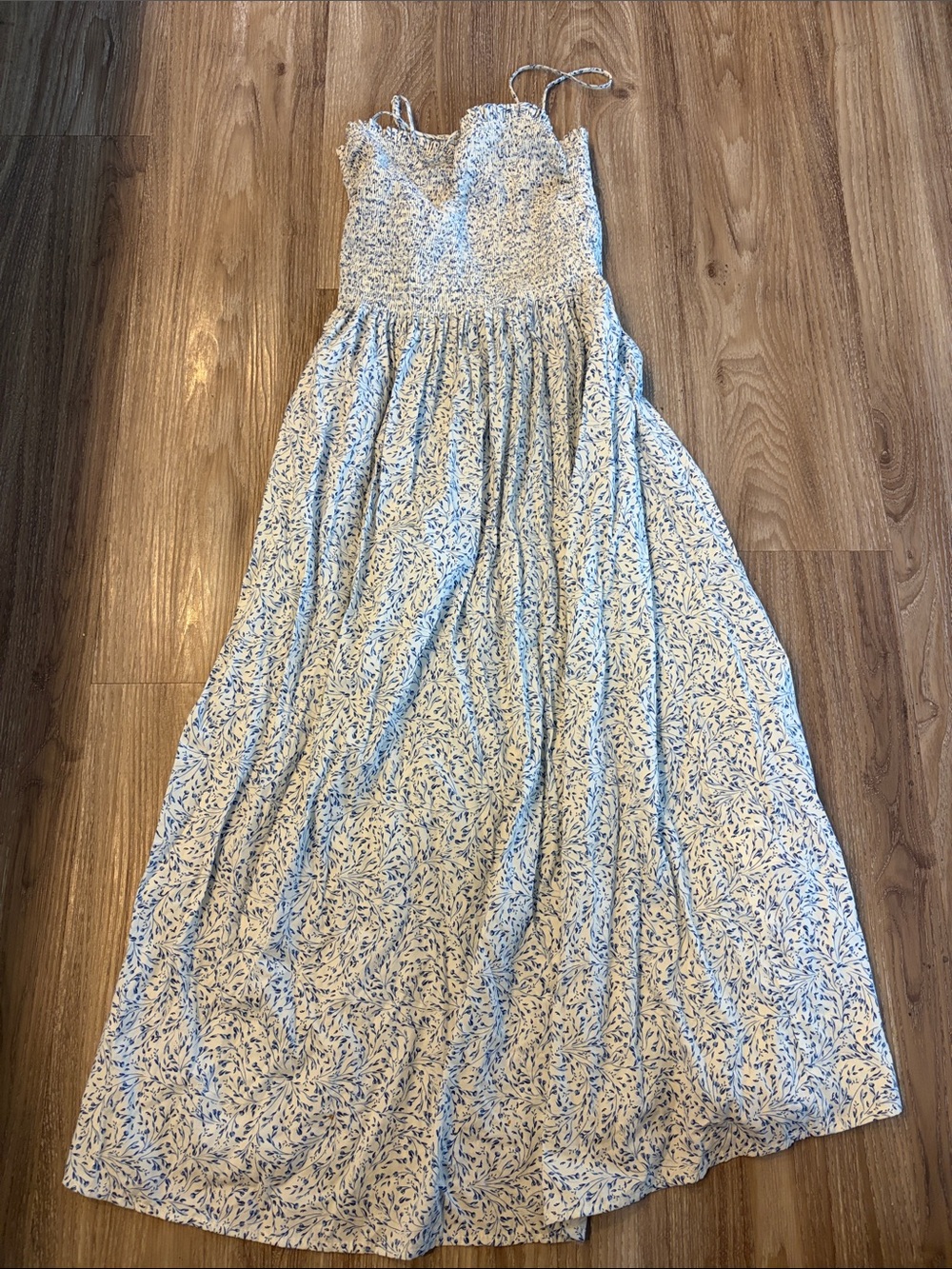 H&M Cream Maxi Dress with Blue Floral Print